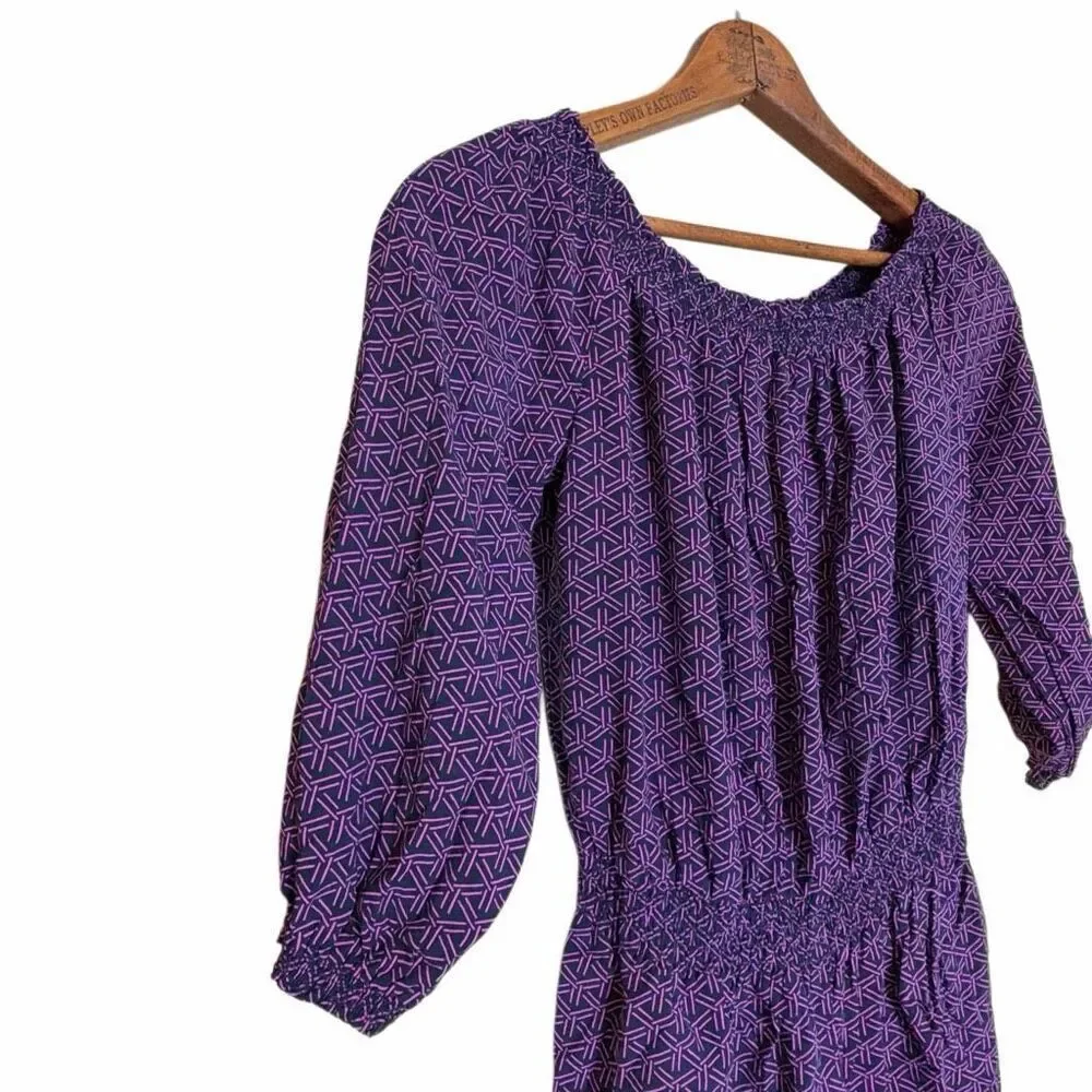 Banana Republic Geometric 3/4 Sleeve Off The Shoulder Short Romper Blue Pink XS - Picture 4 of 8